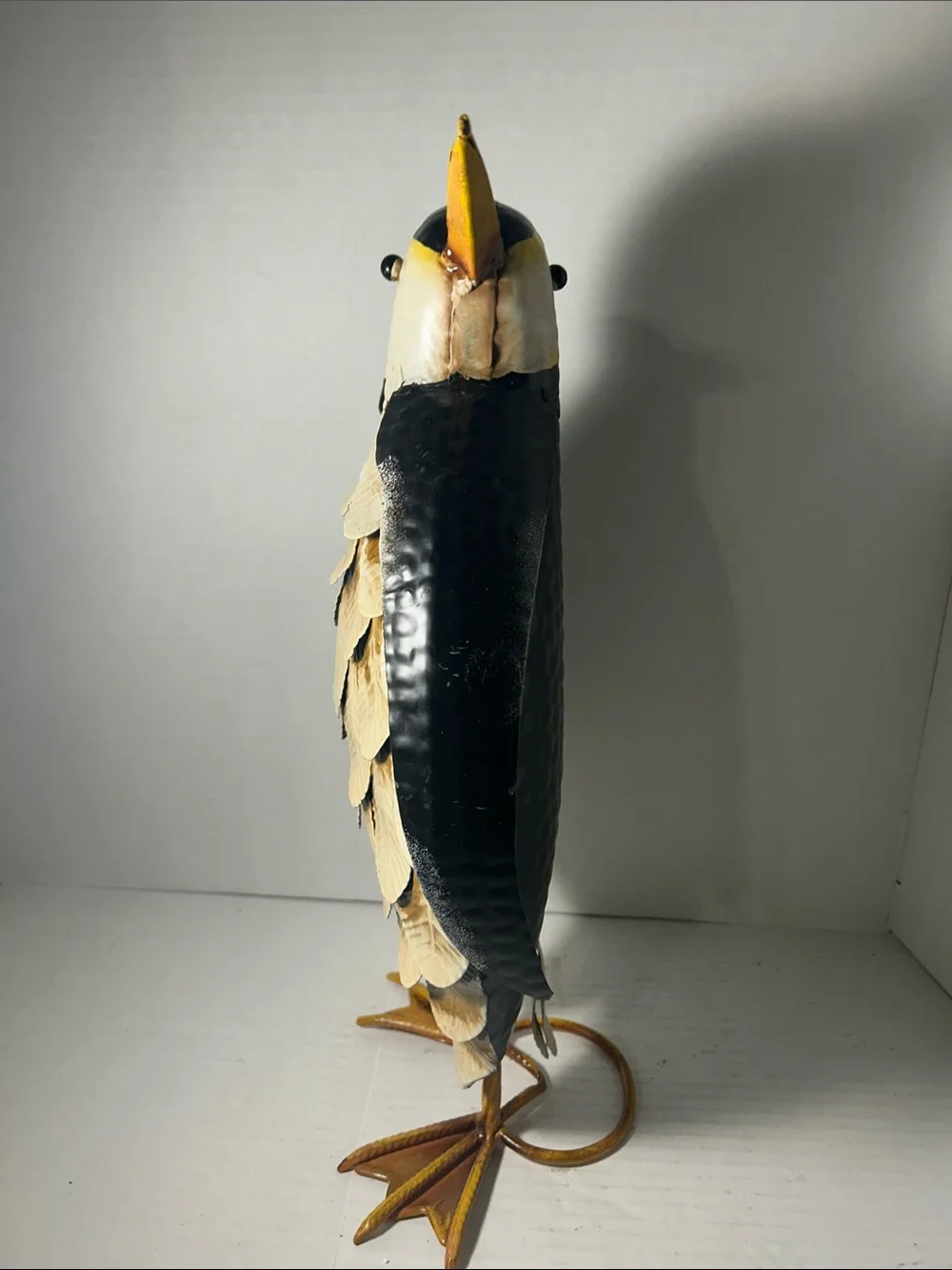 Decorative Black and Cream Penguin Bird Figurine - Metal Feather Design 18 in H